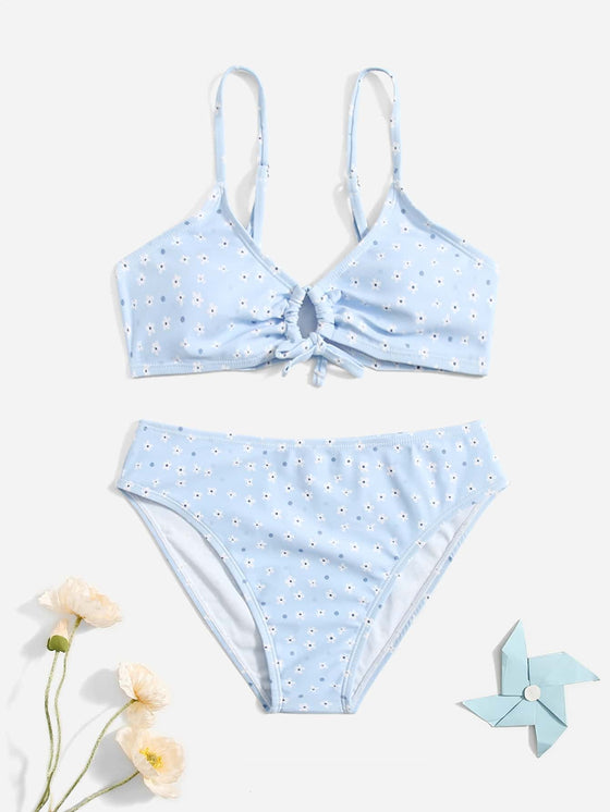 Teen Girls Floral Drawstring Bikini Swimsuit