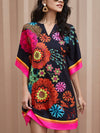 Mandala Print Notch Neck Tunic Dress