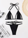 Plain Cut Out Micro Triangle Bikini Swimsuit