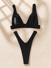 V Neck High Cut Bikini Swimsuit