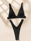 V Neck High Cut Bikini Swimsuit