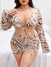 4pack Plus Fluid Pattern Halter Bikini Swimsuit Cover Up Top Skirt Set