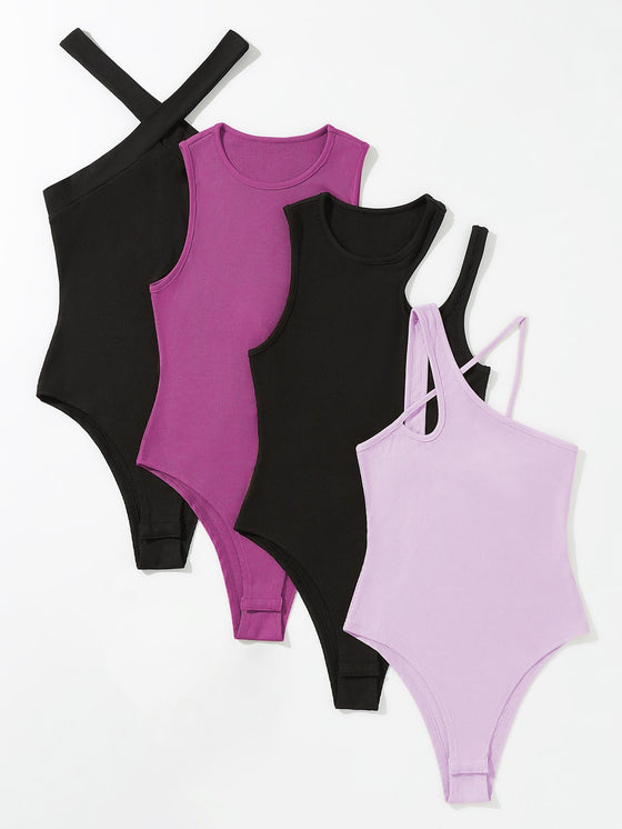 Privé 4pcs Asymmetrical Neck Cut Out Bodysuit