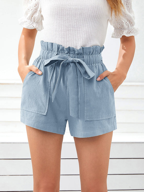 Paperbag Waist Slant Pocket Belted Shorts