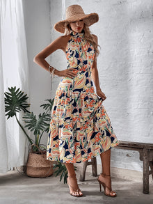  Floral Print Ruffle Hem Halter Dress