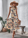 Floral Print Ruffle Hem Halter Dress