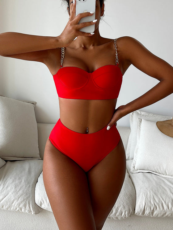 Chain Linked Push Up High Waisted Bikini Swimsuit