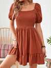 Square Neck Shirred Ruffle Hem Dress