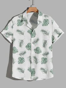  Men Tropical Print Button Through Shirt