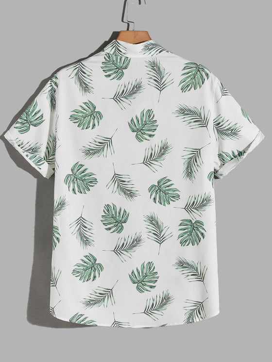 Men Tropical Print Button Through Shirt