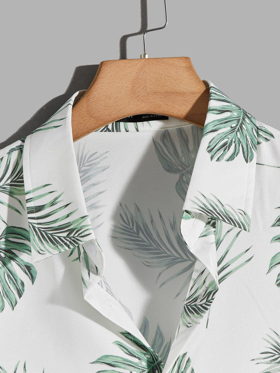 Men Tropical Print Button Through Shirt