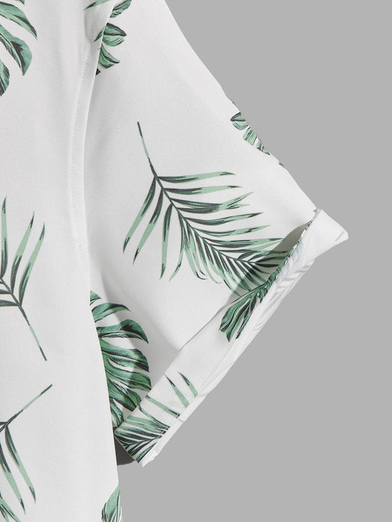 Men Tropical Print Button Through Shirt