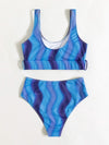 Wave Pattern High Waisted Bikini Swimsuit