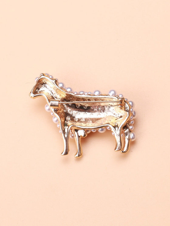 Faux Pearl Decor Sheep Brooch