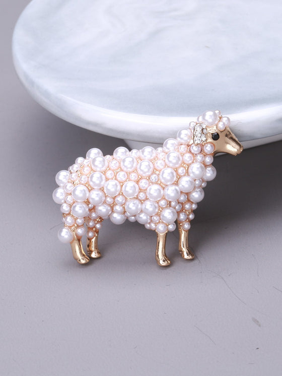 Faux Pearl Decor Sheep Brooch