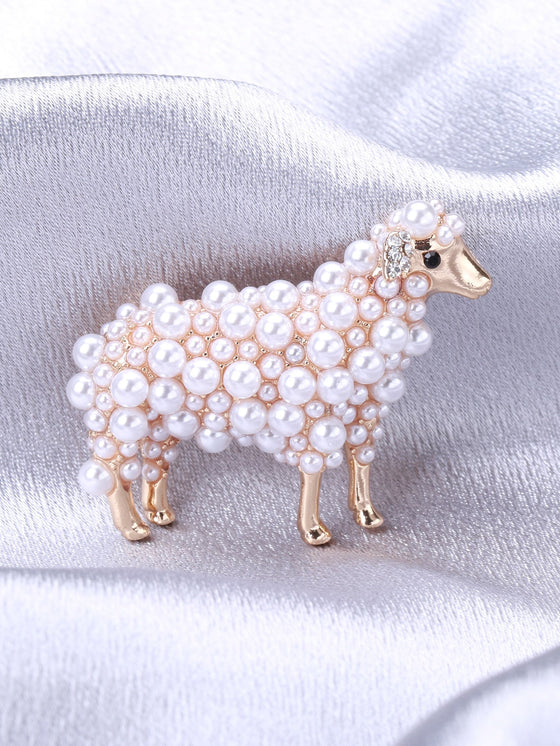 Faux Pearl Decor Sheep Brooch