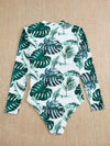 Tropical Print Zip Front One Piece Swimsuit