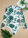 Tropical Print Zip Front One Piece Swimsuit