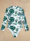 Tropical Print Zip Front One Piece Swimsuit