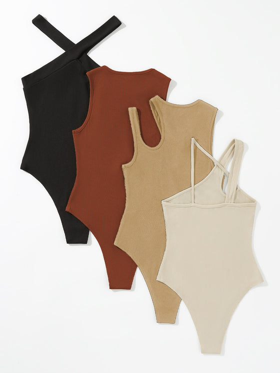 Privé 4pcs Asymmetrical Neck Cut Out Bodysuit