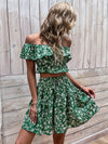 Allover Floral Print Off Shoulder Ruffle Trim Crop Top Skirt