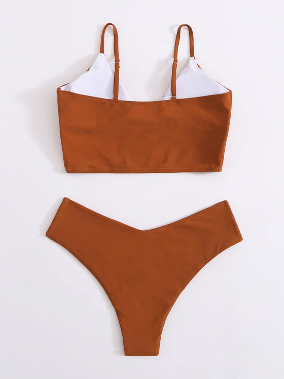 Solid Spaghetti Strap Bikini Swimsuit