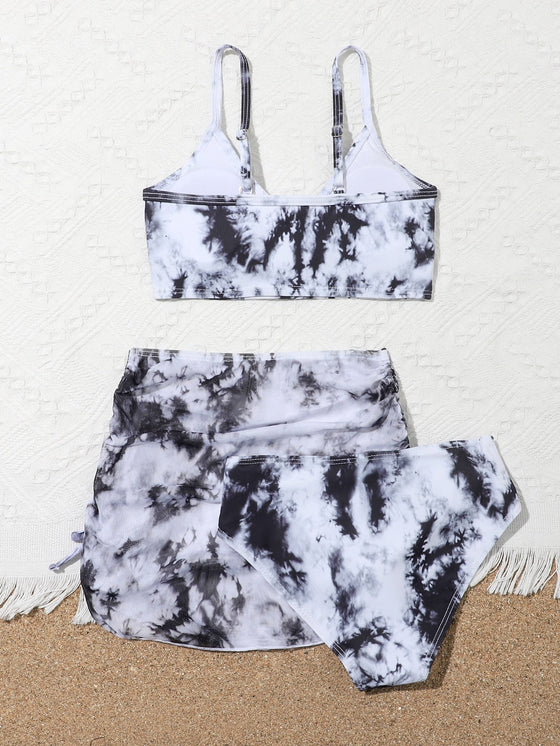 Girls Tie Dye Bikini Swimsuit With Beach Skirt