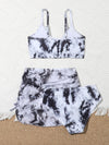 Girls Tie Dye Surplice Neck Bikini Swimsuit With Beach Skirt