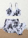 Girls Tie Dye Surplice Neck Bikini Swimsuit With Beach Skirt