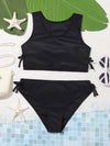 Teen Girls Solid Drawstring Side Bikini Swimsuit