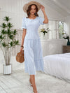 Gingham Puff Sleeve Ruffle Hem Smock Dress