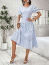 Gingham Puff Sleeve Ruffle Hem Smock Dress