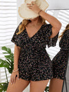 Plus Ditsy Floral Butterfly Sleeve Belted Romper