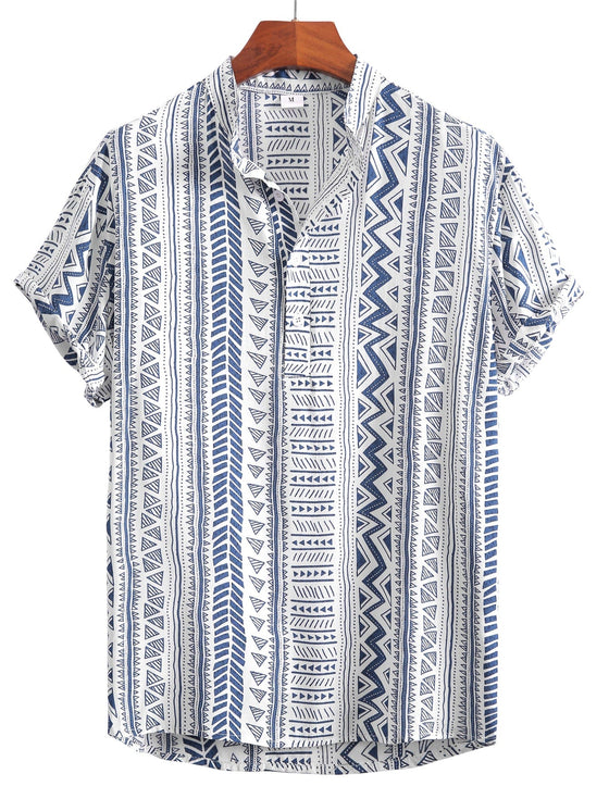 Men Allover Geo Print Half Button Shirt