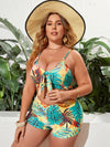 Plus Tropical Print Knot Front High Waisted Bikini Swimsuit