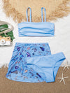 3pack Girls Plain Ruched Bikini Swimsuit Beach Skirt