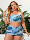 Plus Marble Print Bikini Swimsuit With Beach Skirt