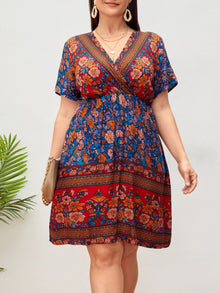  Plus Floral Print Surplice Neck Dress