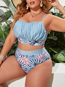  Plus Plant Print Ruched Bikini Swimsuit