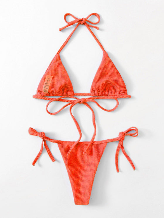 Plain Halter Triangle Bikini Swimsuit