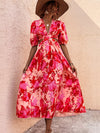 Allover Floral Print Cut Out Puff Sleeve Dress