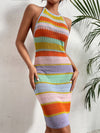 Striped Knitted Backless bikini Cover Up