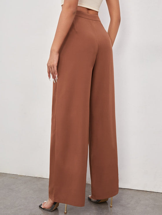 Zipper Fly Fold Pleated Palazzo Pants