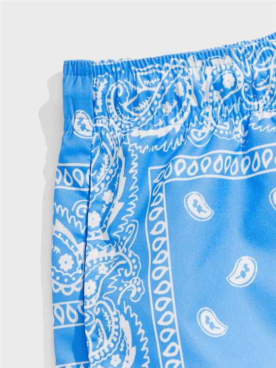 Men Drawstring Waist Paisley Print Shorts