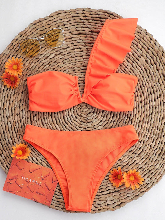 Ruffle Trim V Wired Bikini Swimsuit