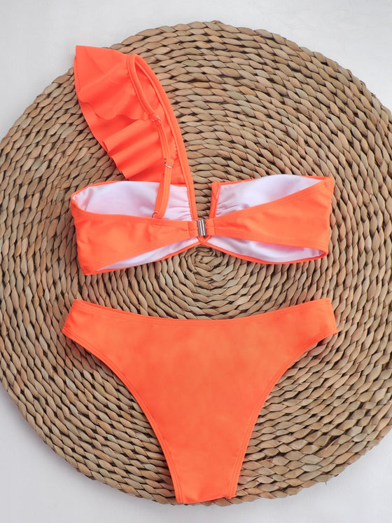 Ruffle Trim V Wired Bikini Swimsuit