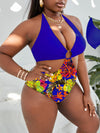 Plus Floral Print Ring Linked Cut out One Piece Swimsuit