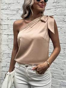  Knot Detail One Shoulder Satin Blouse