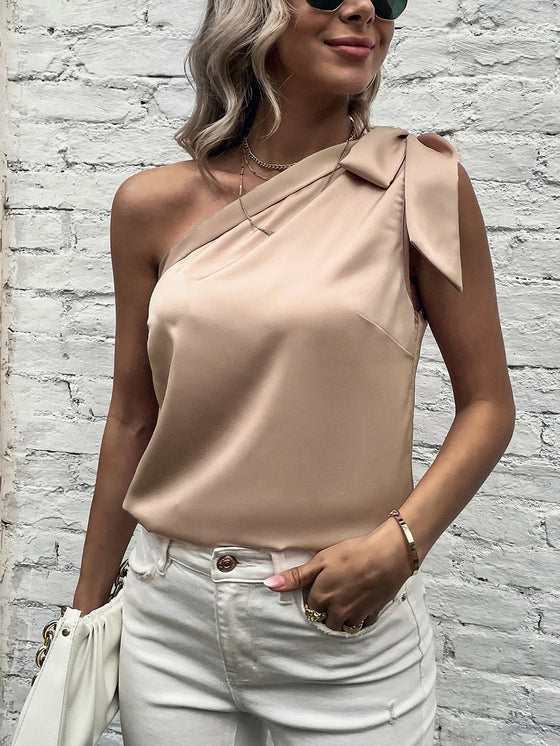 Knot Detail One Shoulder Satin Blouse