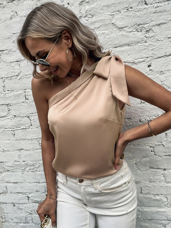 Knot Detail One Shoulder Satin Blouse